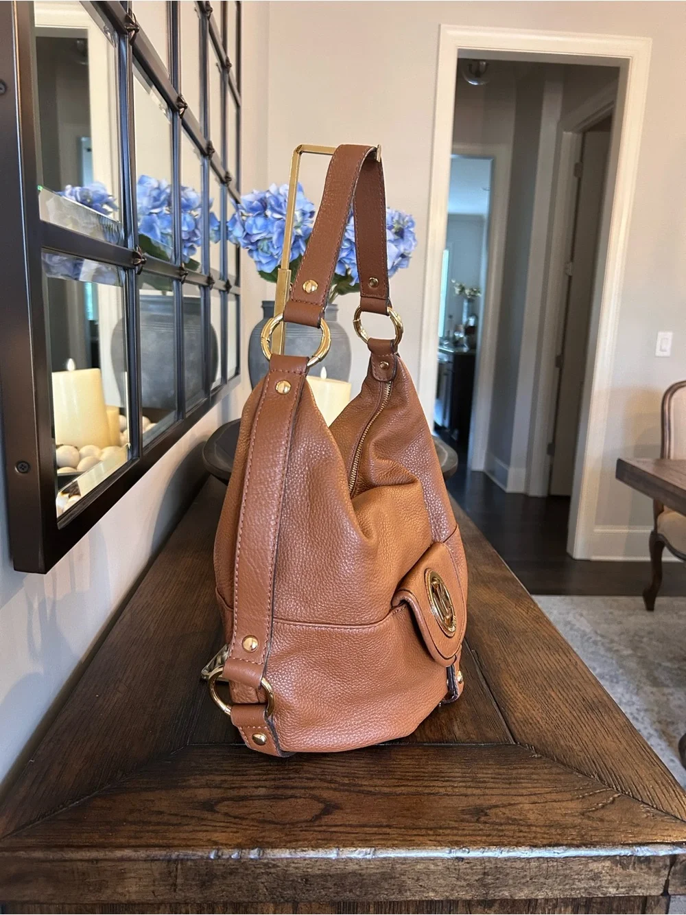 Michael Kors Fulton Hobo in brown pebble leather